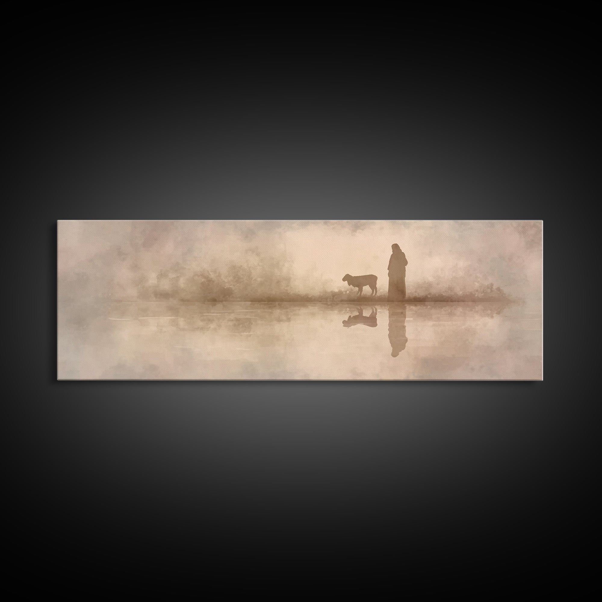 Shepherd’s Journey | Framed Canvas Print | Christian Wall Art | Jesus Painting | Christian Art Canvas | Panoramic Frame | Christmas Art