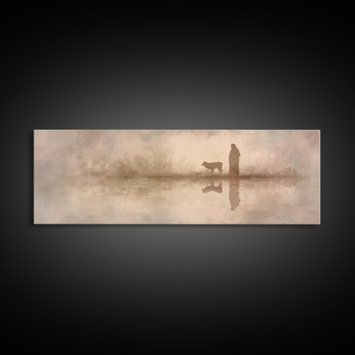 Shepherd’s Journey | Framed Canvas Print | Christian Wall Art | Jesus Painting | Christian Art Canvas | Panoramic Frame | Christmas Art