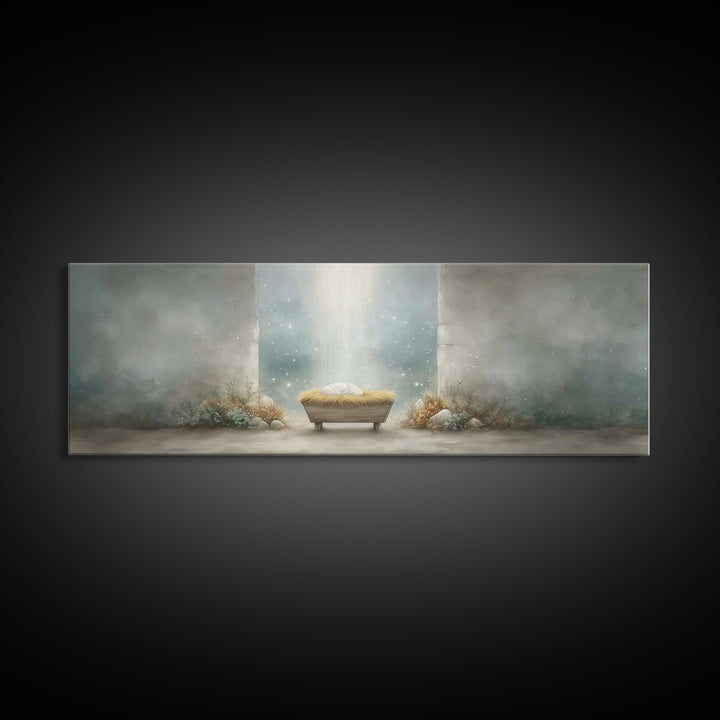 Manger Of Wonder, Framed Canvas Print, Panoramic Wall Art, Christian Christmas Art, Christian Art Canvas, Modern Christian Art, Christian D