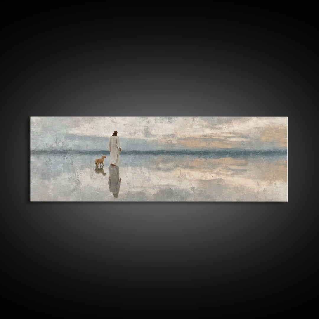 Reflective Grace – Framed Canvas Print – Christian Art Canvas – Jesus Painting – Christian Wall Art – Panoramic Wall Art – Christian Gift