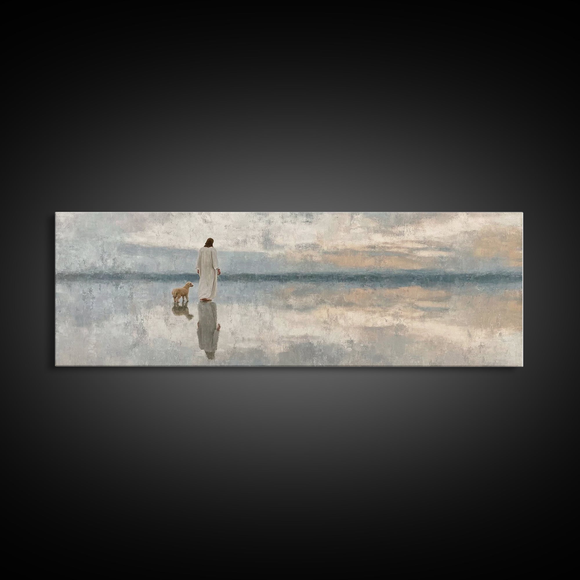 Reflective Grace – Framed Canvas Print – Christian Art Canvas – Jesus Painting – Christian Wall Art – Panoramic Wall Art – Christian Gift