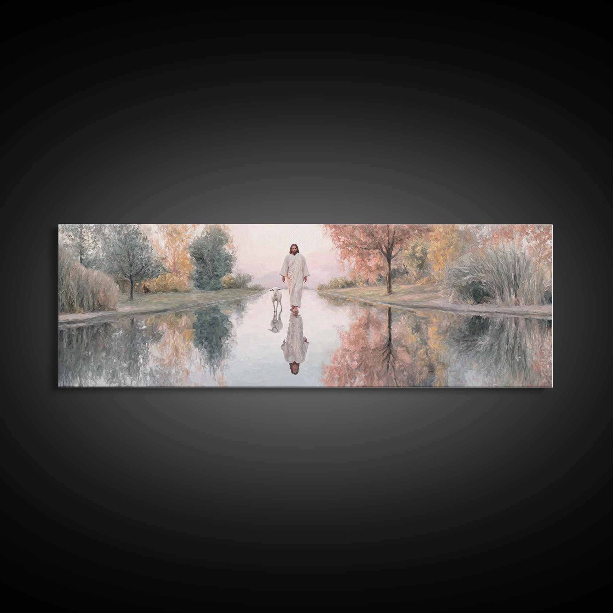 Path Of Still Waters – Framed Canvas Print – Christian Art Canvas – Jesus Painting – Christian Wall Art – Panoramic Art – Christian Decor