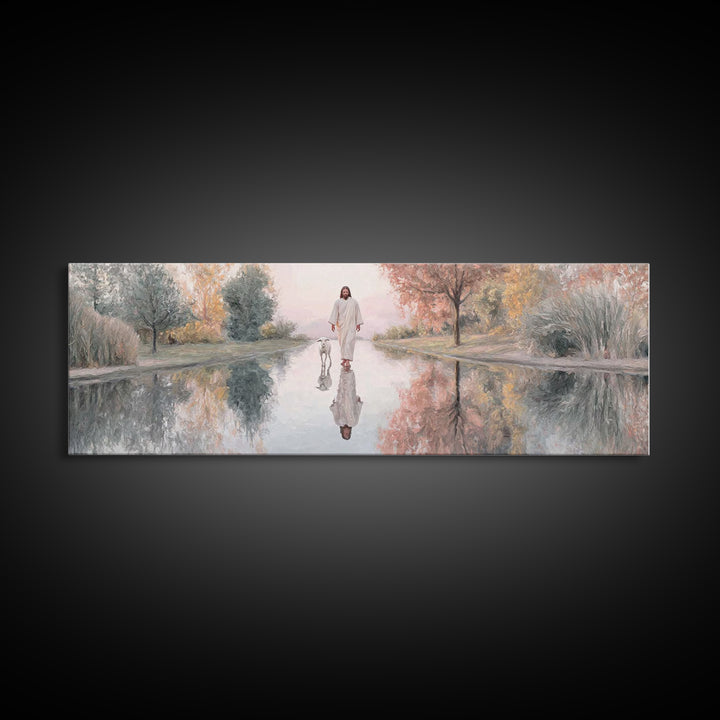 Path Of Still Waters – Framed Canvas Print – Christian Art Canvas – Jesus Painting – Christian Wall Art – Panoramic Art – Christian Decor
