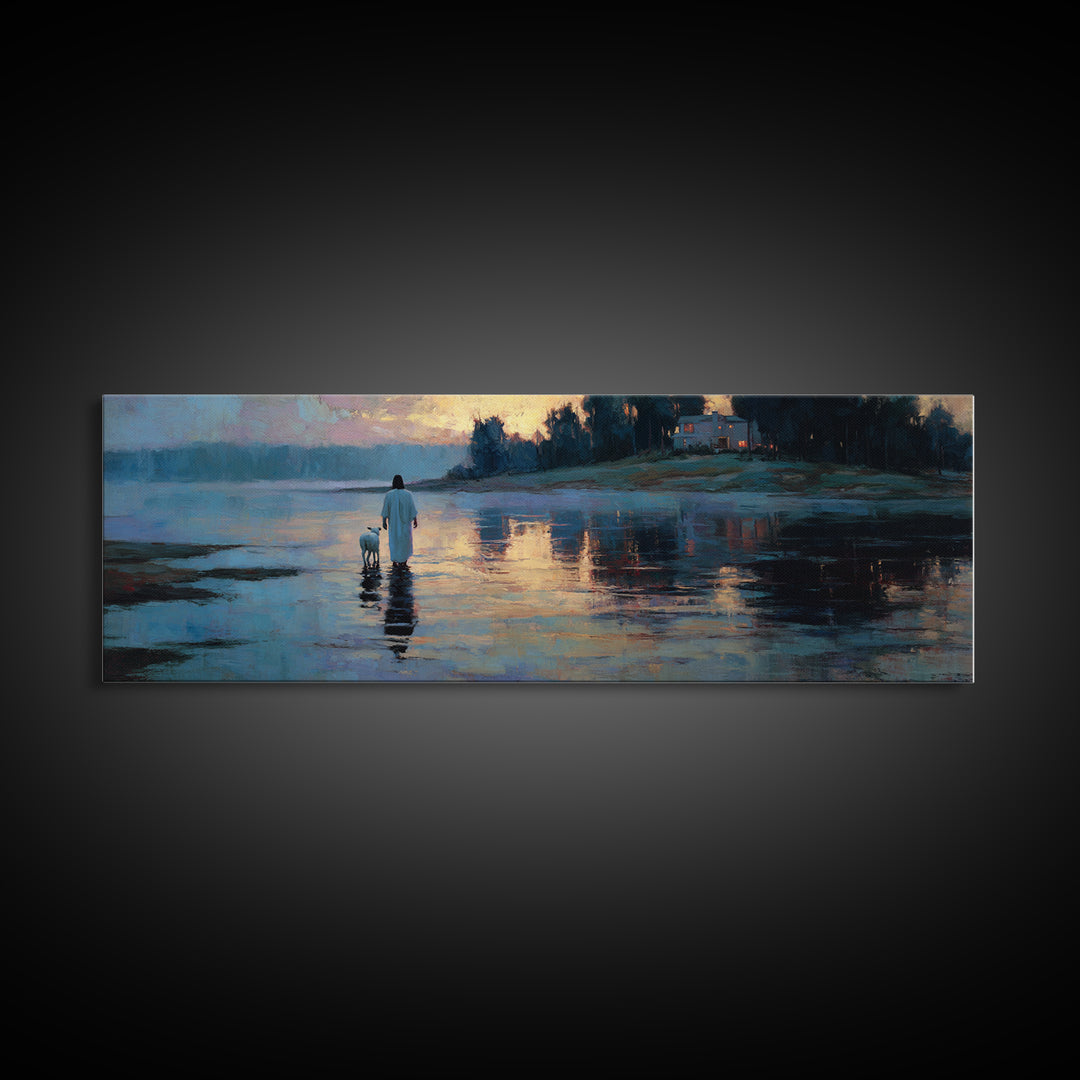 Twilight Of Peace | Framed Canvas Print | Christian Art Canvas | Christian Wall Art | Jesus Painting | Panoramic Art | Christian Gift