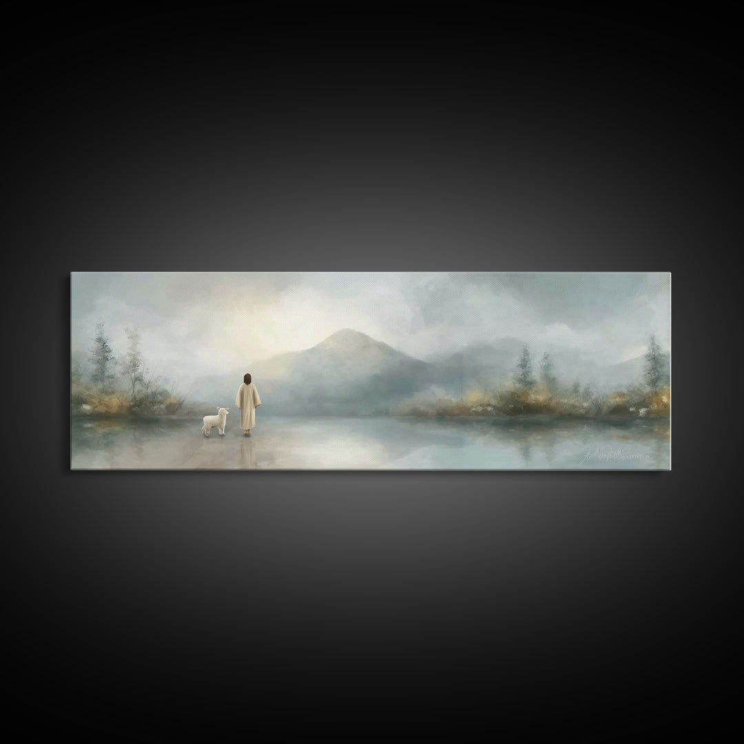 Dawn Of Promise, Framed Canvas Print, Christian Art Canvas, Christian Wall Art, Jesus Painting, Panoramic Wall Art, Christian Decor