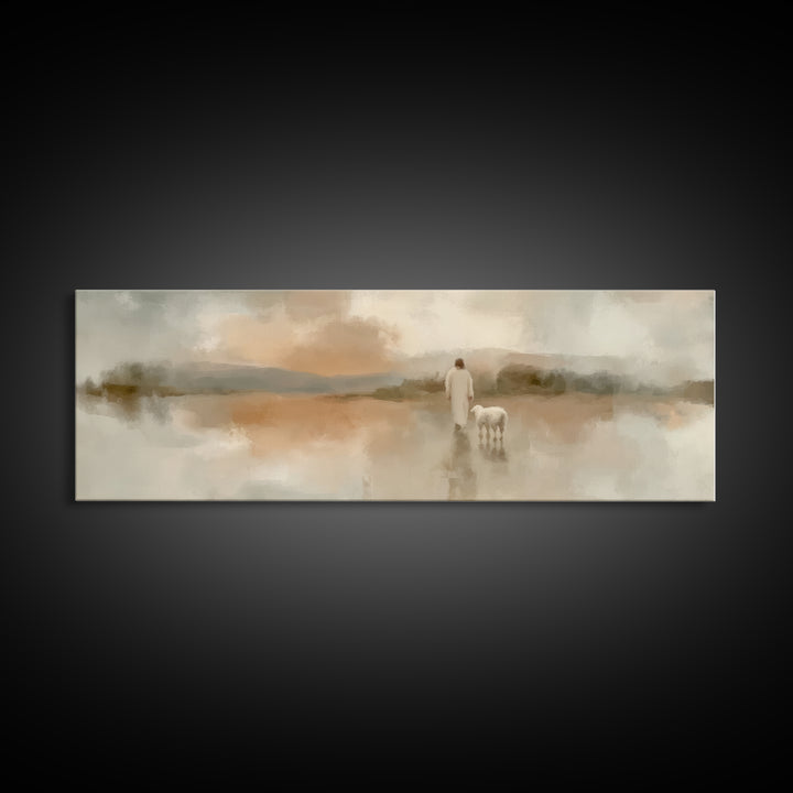 Soft Desert Journey | Framed Canvas Print | Christian Art Canvas | Christian Wall Art | Jesus Painting | Panoramic Painting | Christmas Art