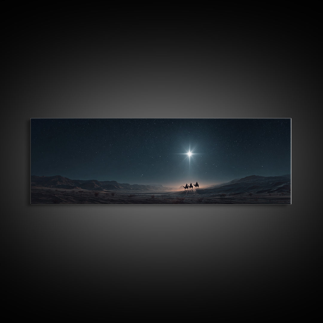 Night Of The Wise Men, Framed Canvas Print, Christmas Art, Christian Wall Art, Christian Art Canvas, Panoramic Art, Christian Christmas