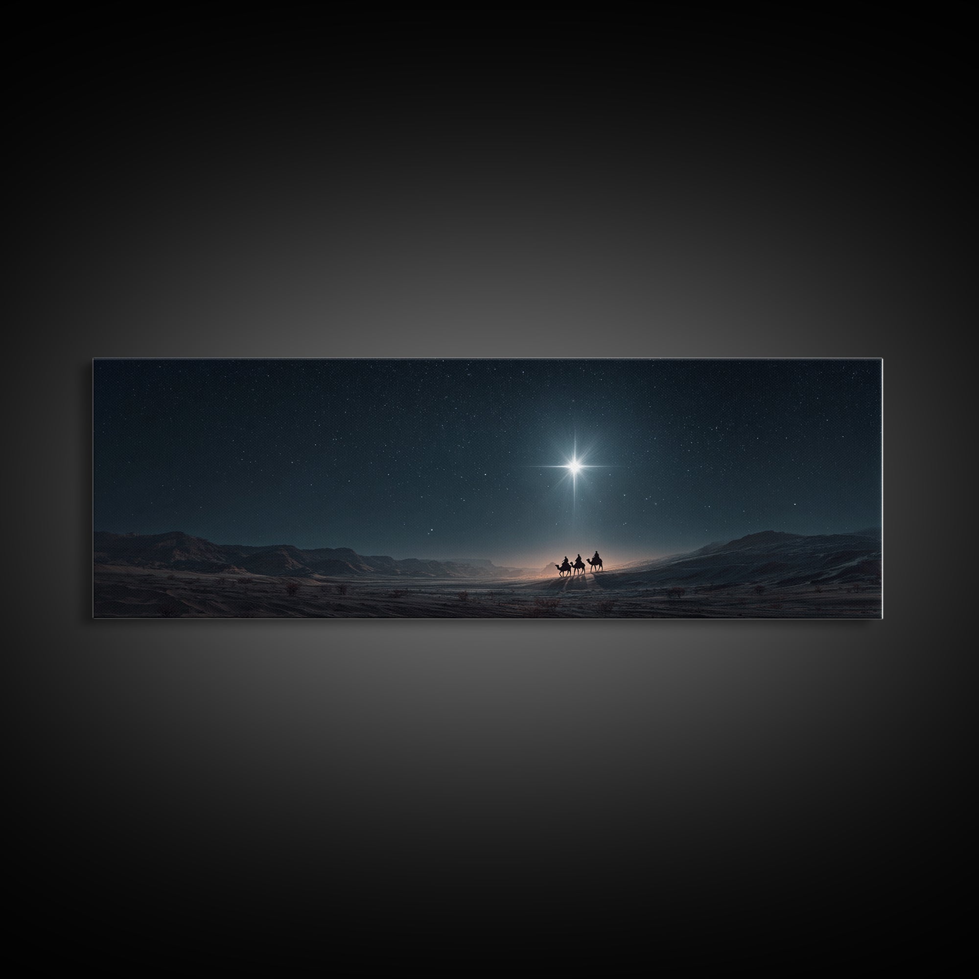 Night Of The Wise Men, Framed Canvas Print, Christmas Art, Christian Wall Art, Christian Art Canvas, Panoramic Art, Christian Christmas