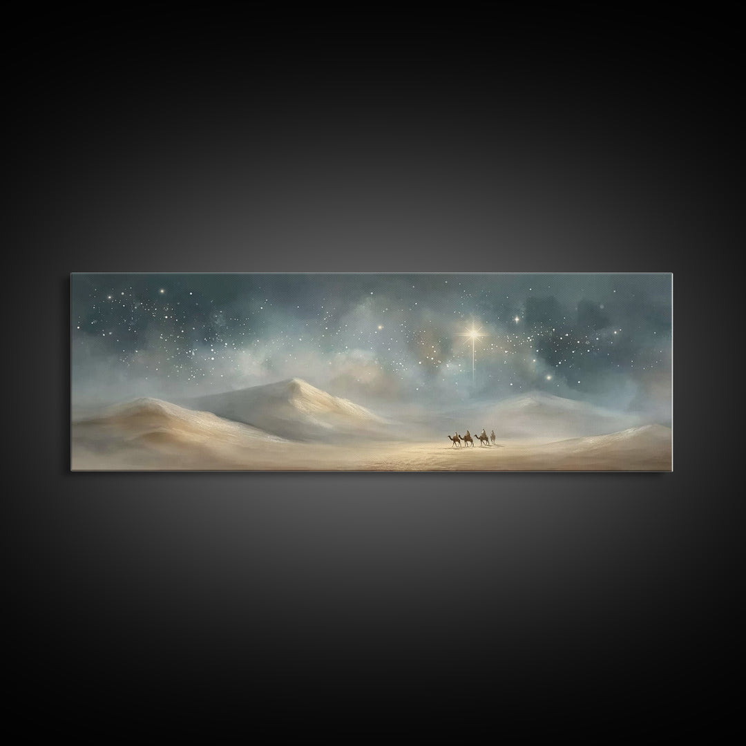Desert Star Rising – Framed Canvas Print – Christmas Art – Panoramic Print – Christian Wall Art – Christian Art Canvas – Christian Christma