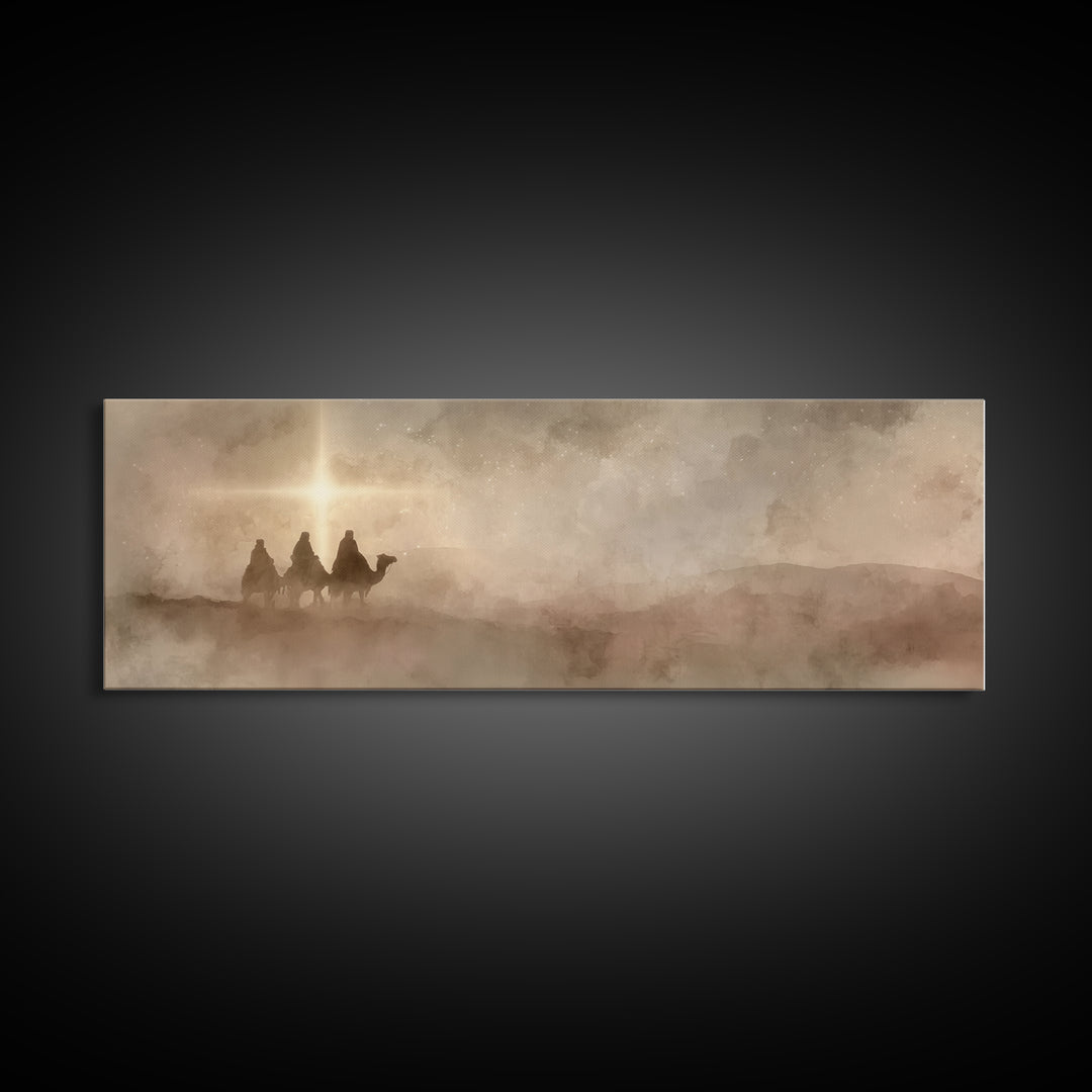 Three Kings Light, Framed Canvas Print, Panoramic Painting, Christian Wall Art, Christmas Art Prints, Christian Christmas Art, Christian Ar
