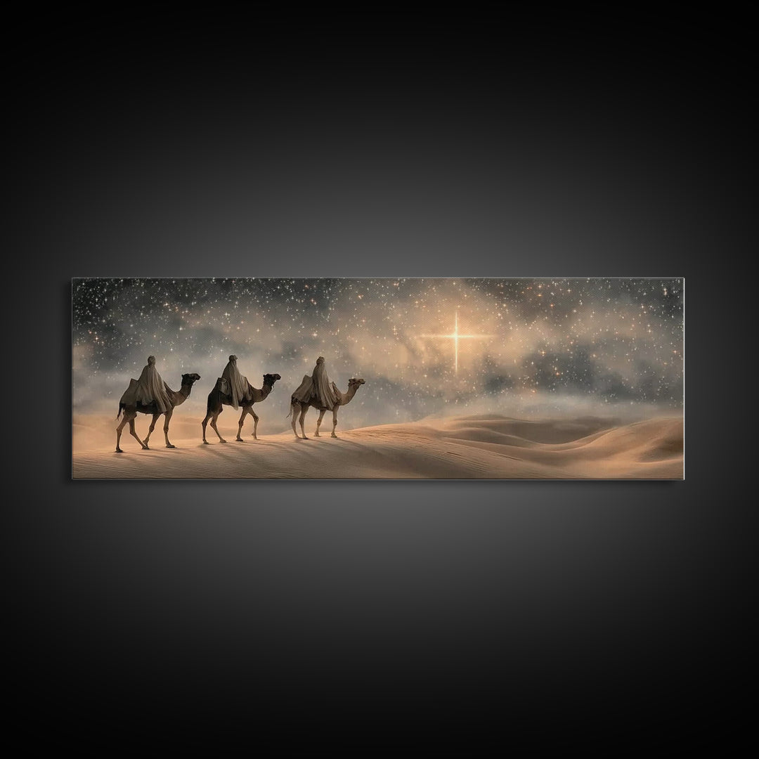 Bethlehem Star Glow – Framed Canvas Print – Panoramic Frame – Christian Art – Christmas Wall Art – Christian Christmas Art – Christian Deco