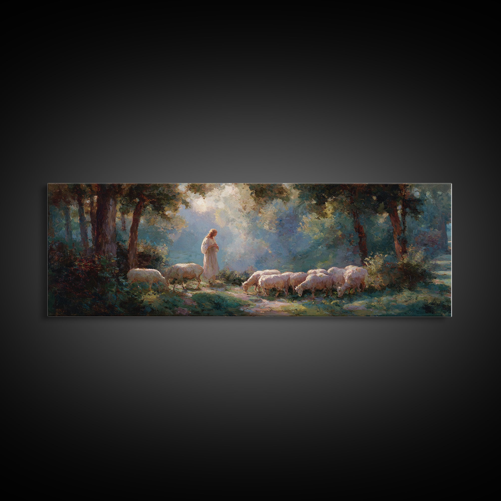 Shepherd’s Peace – Framed Canvas Print – Panoramic Painting – Christian Wall Art – Jesus Painting – Christian Art Canvas – Christian Gift I