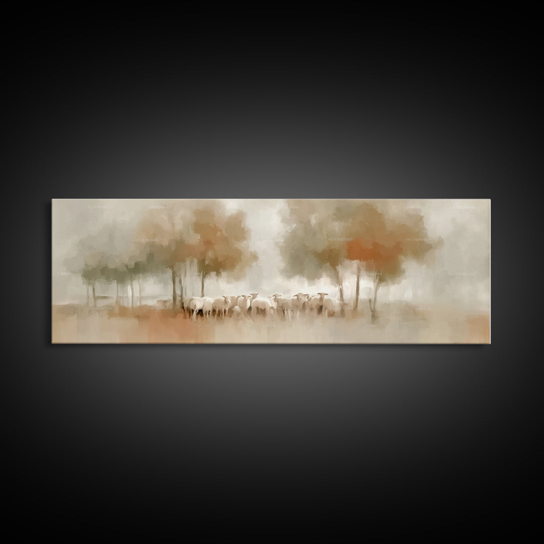 Pastoral Morning Calm – Framed Canvas Print – Panoramic Painting – Christian Art – Jesus Wall Art – Christian Art Print – Christian Decor