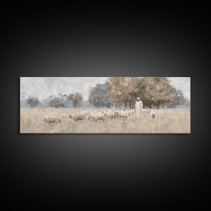 The Shepherd's Watch - Framed Canvas Print - Christian Wall Art - Jesus Painting - Christian Art Canvas - Panoramic Art - Christian Decor