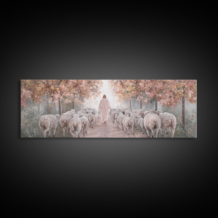 Autumn Pasture Grace | Framed Canvas Print | Christian Art Canvas | Jesus Painting | Christian Wall Art | Panoramic Wall Art | Christian Gi