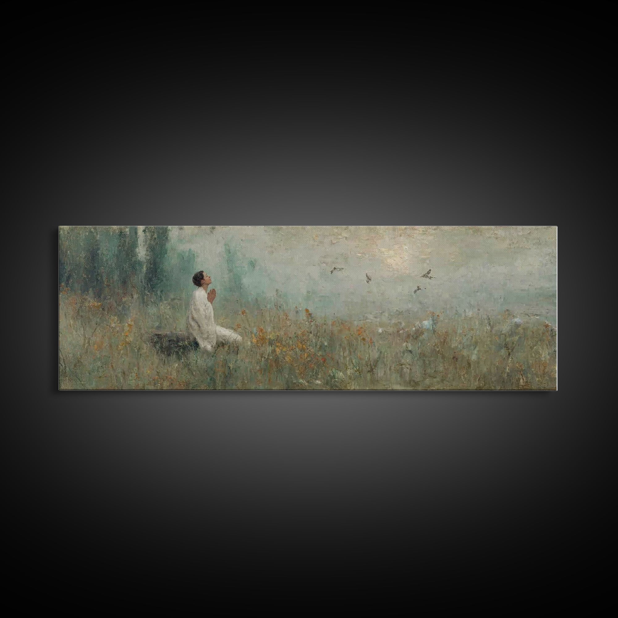 Celestial Garden Rest | Framed Canvas Print | Christian Art Canvas | Christian Wall Art | Panoramic Art | Christian Decor | Christian Gift