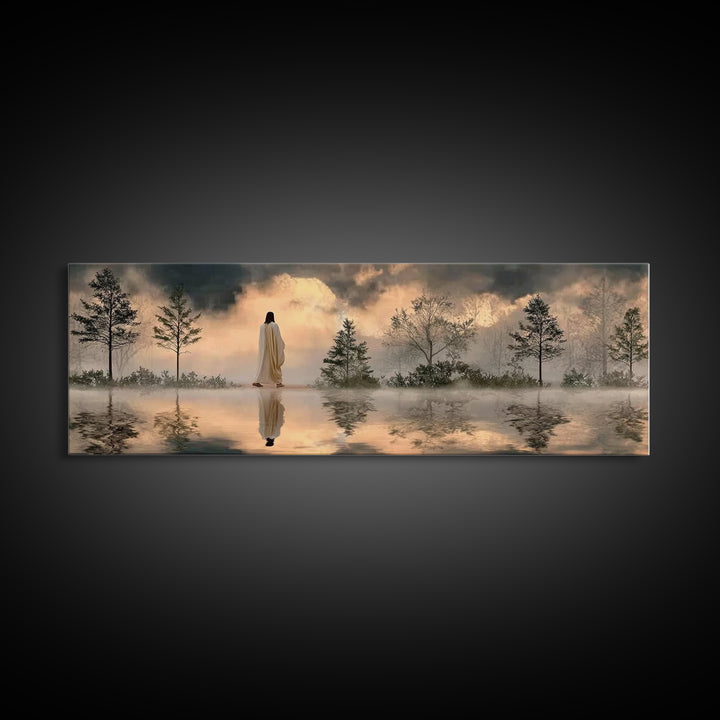 Sacred Stillness, Framed Canvas Print, Panoramic Art, Christian Art Canvas, Jesus Painting, Christian Wall Art, Christmas Art