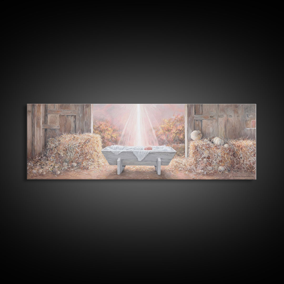 Barn Of Glory – Framed Canvas Print – Panoramic Art – Christian Christmas Art – Christian Wall Art – Christian Art Canvas – Modern Christia