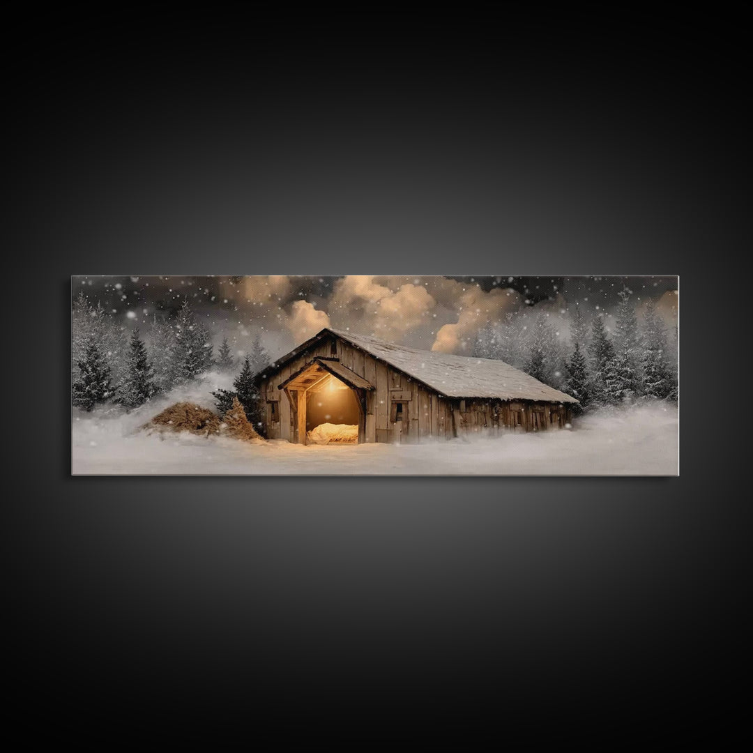 Bethlehem Evening – Framed Canvas Print – Panoramic Frame – Christian Christmas Art – Christian Wall Art – Christian Art Canvas – Christmas