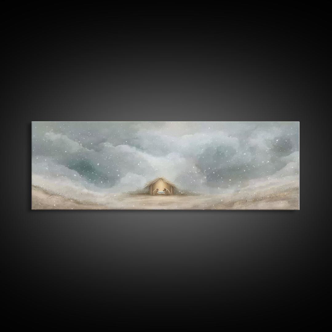 Cave Of Dawn – Framed Canvas Print – Panoramic Painting – Christian Art Canvas – Christmas Art – Christian Wall Art – Christian Christmas D