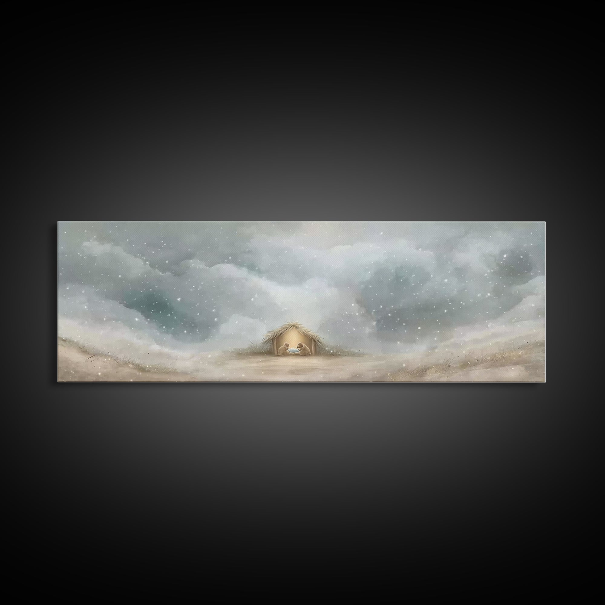 Cave Of Dawn – Framed Canvas Print – Panoramic Painting – Christian Art Canvas – Christmas Art – Christian Wall Art – Christian Christmas D