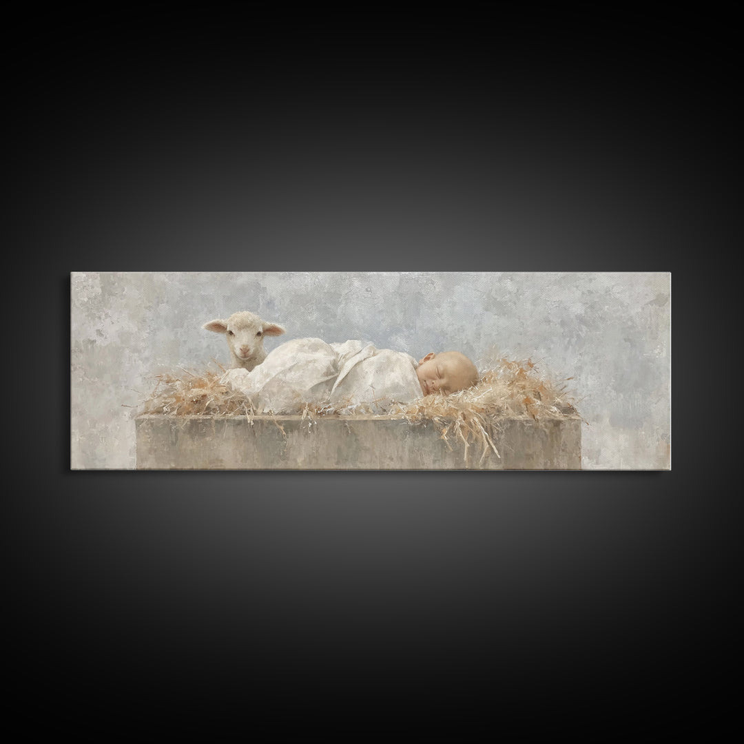 Infant Grace | Framed Canvas Print | Christian Wall Art | Panoramic Frame | Christian Art Canvas | Christmas Art