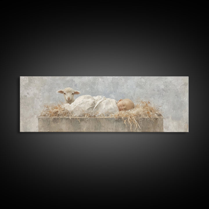 Infant Grace | Framed Canvas Print | Christian Wall Art | Panoramic Frame | Christian Art Canvas | Christmas Art