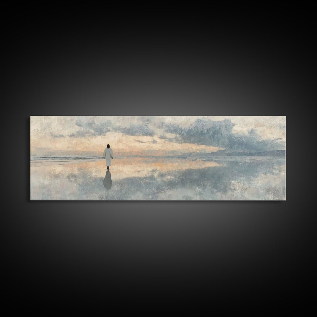 Hope On The Waters, Framed Canvas Print, Panoramic Wall Art, Christian Art Canvas, Jesus Painting, Modern Christian Art, Christian Decorati