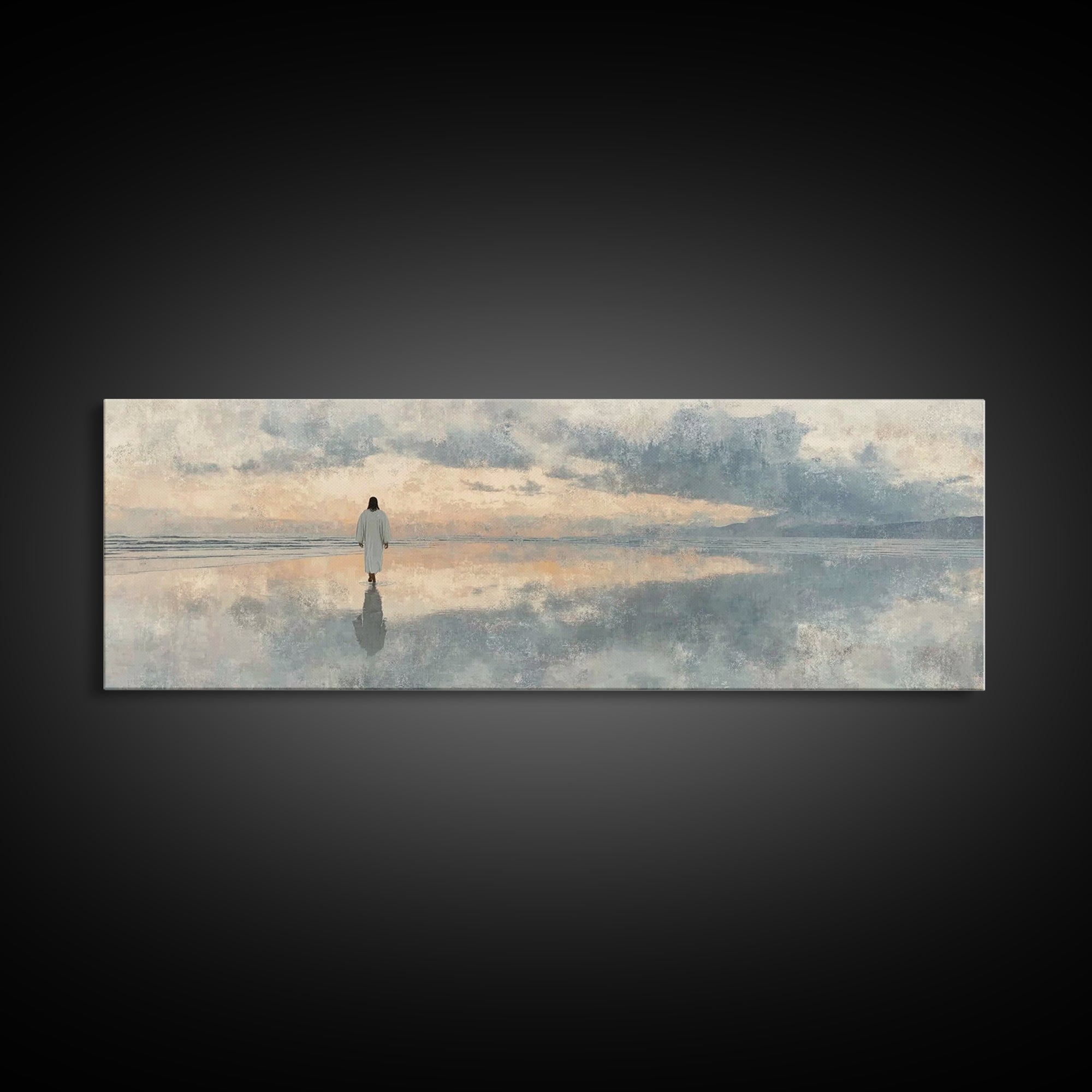 Hope On The Waters, Framed Canvas Print, Panoramic Wall Art, Christian Art Canvas, Jesus Painting, Modern Christian Art, Christian Decorati