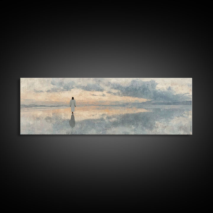 Hope On The Waters, Framed Canvas Print, Panoramic Wall Art, Christian Art Canvas, Jesus Painting, Modern Christian Art, Christian Decorati