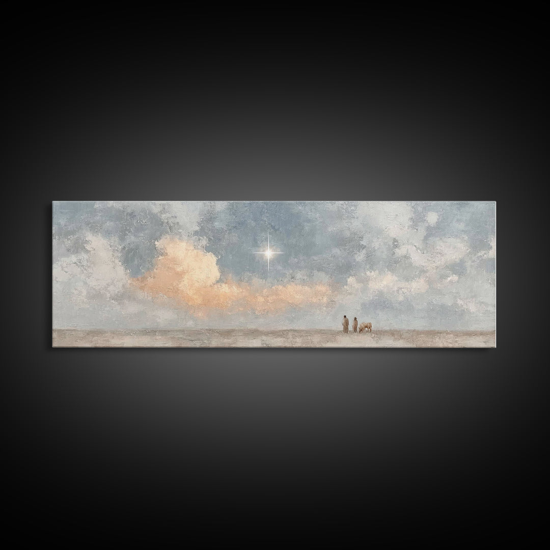Guided By The Light, Framed Canvas Print, Christian Wall Art, Panoramic Print, Jesus Painting, Christian Art Canvas, Christmas Art