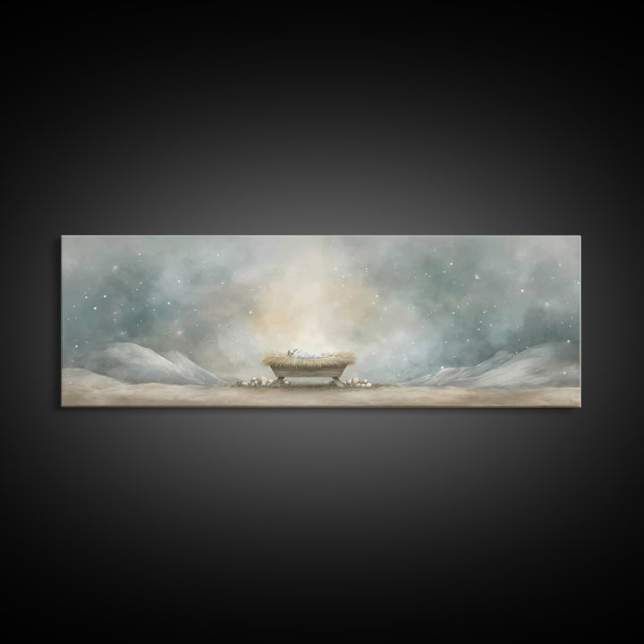 Holy Night Peace | Framed Canvas Print | Christian Art Canvas | Christmas Wall Art | Christian Art | Panoramic Print | Christian Christmas