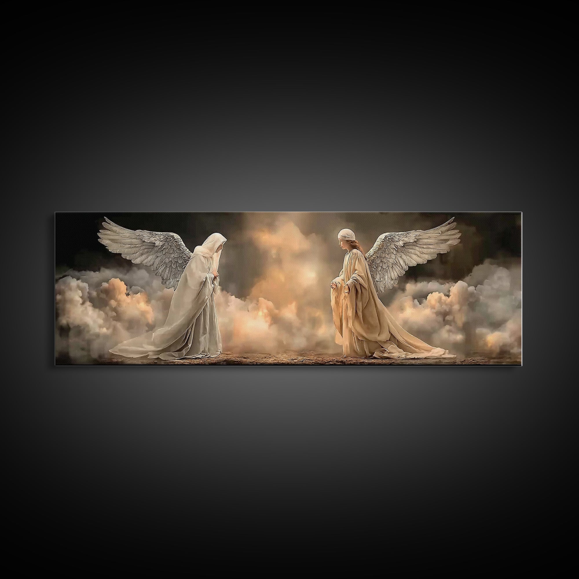 Heavenly Meeting Glow, Framed Canvas Print, Christian Art Canvas, Christian Wall Art, Christmas Art, Panoramic Print, Christian Christmas A