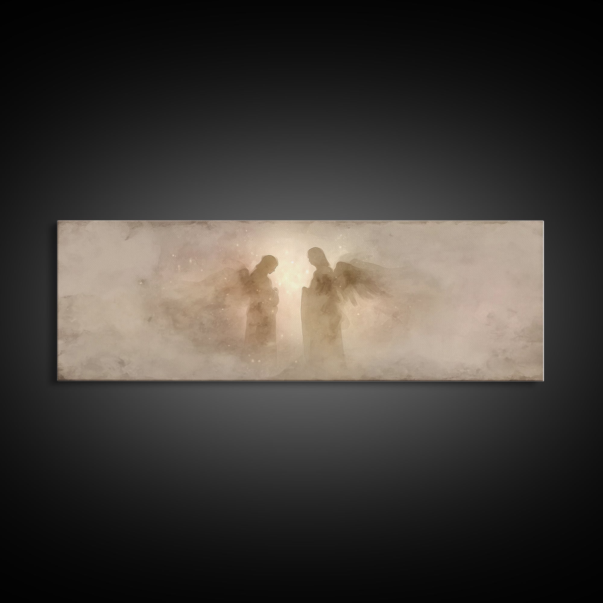 Angels In Stillness, Framed Canvas Print, Christian Wall Art, Christian Art, Panoramic Wall Art, Christian Christmas, Jesus Painting, Chris