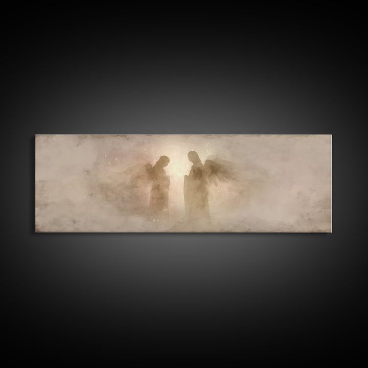 Angels In Stillness, Framed Canvas Print, Christian Wall Art, Christian Art, Panoramic Wall Art, Christian Christmas, Jesus Painting, Chris
