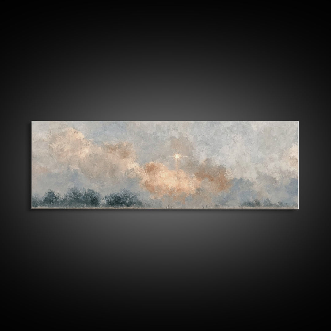 Guiding Dawn Star, Framed Canvas Print, Christian Wall Art, Panoramic Art, Jesus Painting, Christmas Art, Christian Art Canvas