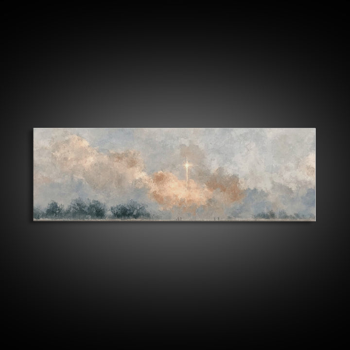 Guiding Dawn Star, Framed Canvas Print, Christian Wall Art, Panoramic Art, Jesus Painting, Christmas Art, Christian Art Canvas