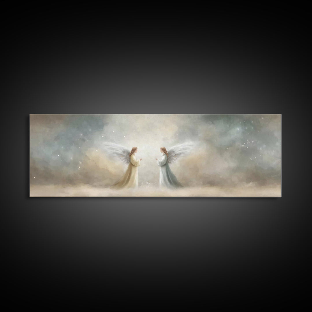 Wings Of Serenity – Framed Canvas Print – Christian Art – Christian Painting – Panoramic Frame – Christmas Art – Christian Christmas – Chri