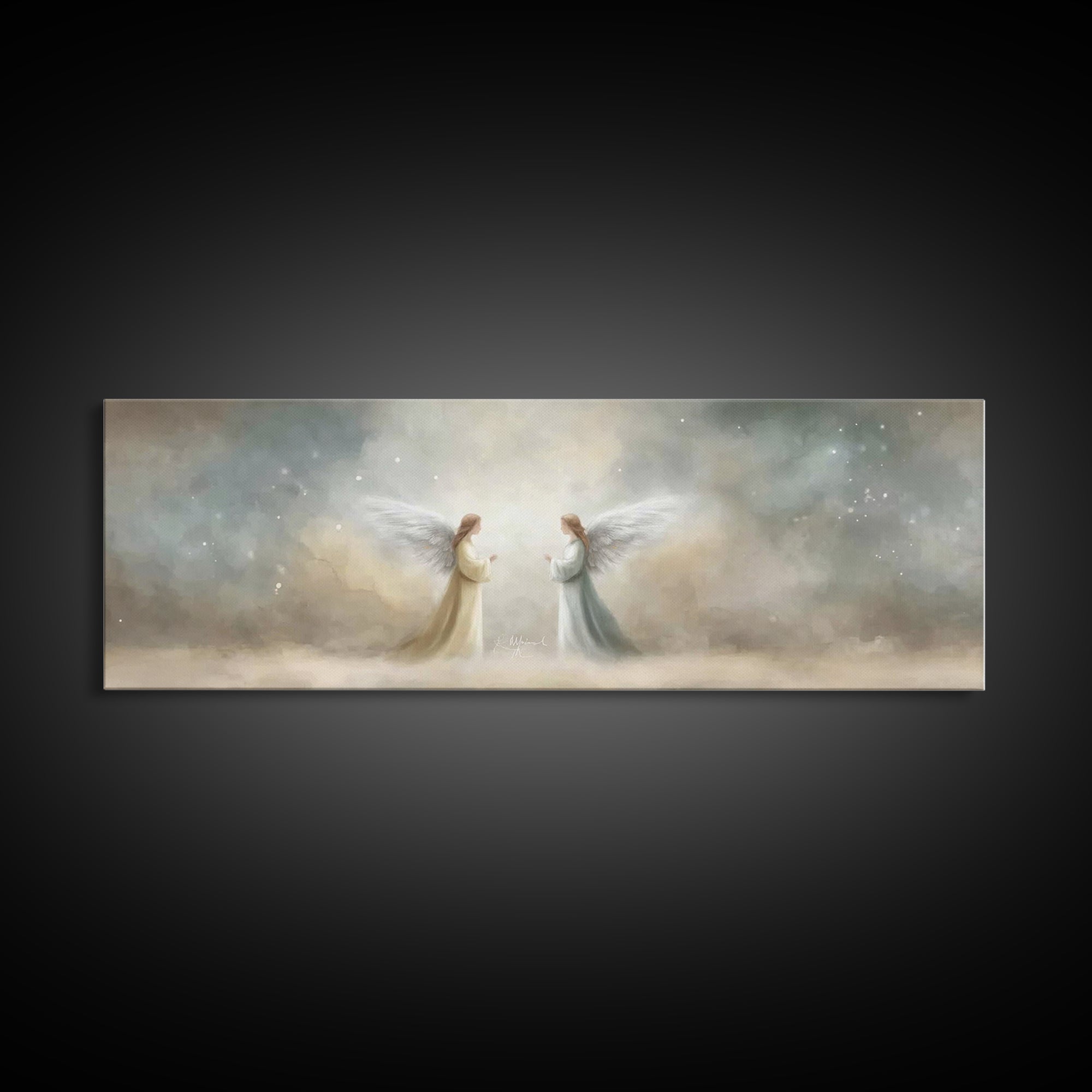 Wings Of Serenity – Framed Canvas Print – Christian Art – Christian Painting – Panoramic Frame – Christmas Art – Christian Christmas – Chri