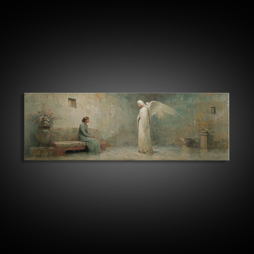 Quiet Annunciation Stillness, Framed Canvas Print, Panoramic Print, Christian Art Canvas, Christian Wall Art, Christian Painting, Christmas