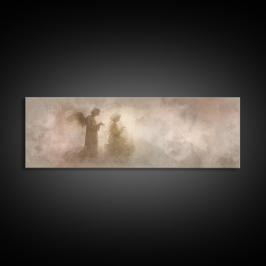 Whispered Angel Promise – Framed Canvas Print – Panoramic Wall Art – Christian Art – Christian Art Canvas – Christian Painting – Christmas