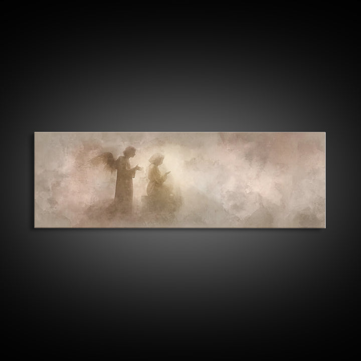 Whispered Angel Promise – Framed Canvas Print – Panoramic Wall Art – Christian Art – Christian Art Canvas – Christian Painting – Christmas