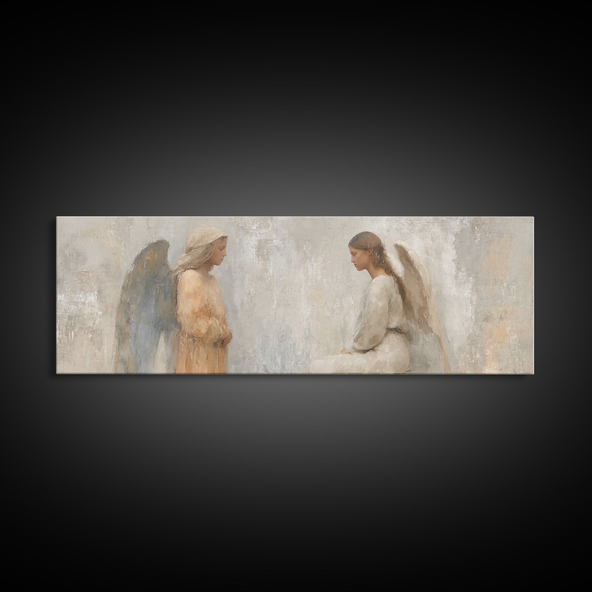 Soft Divine Encounter | Framed Canvas Print | Panoramic Art | Christian Art Canvas | Christian Wall Art | Christian Painting | Christmas Ar