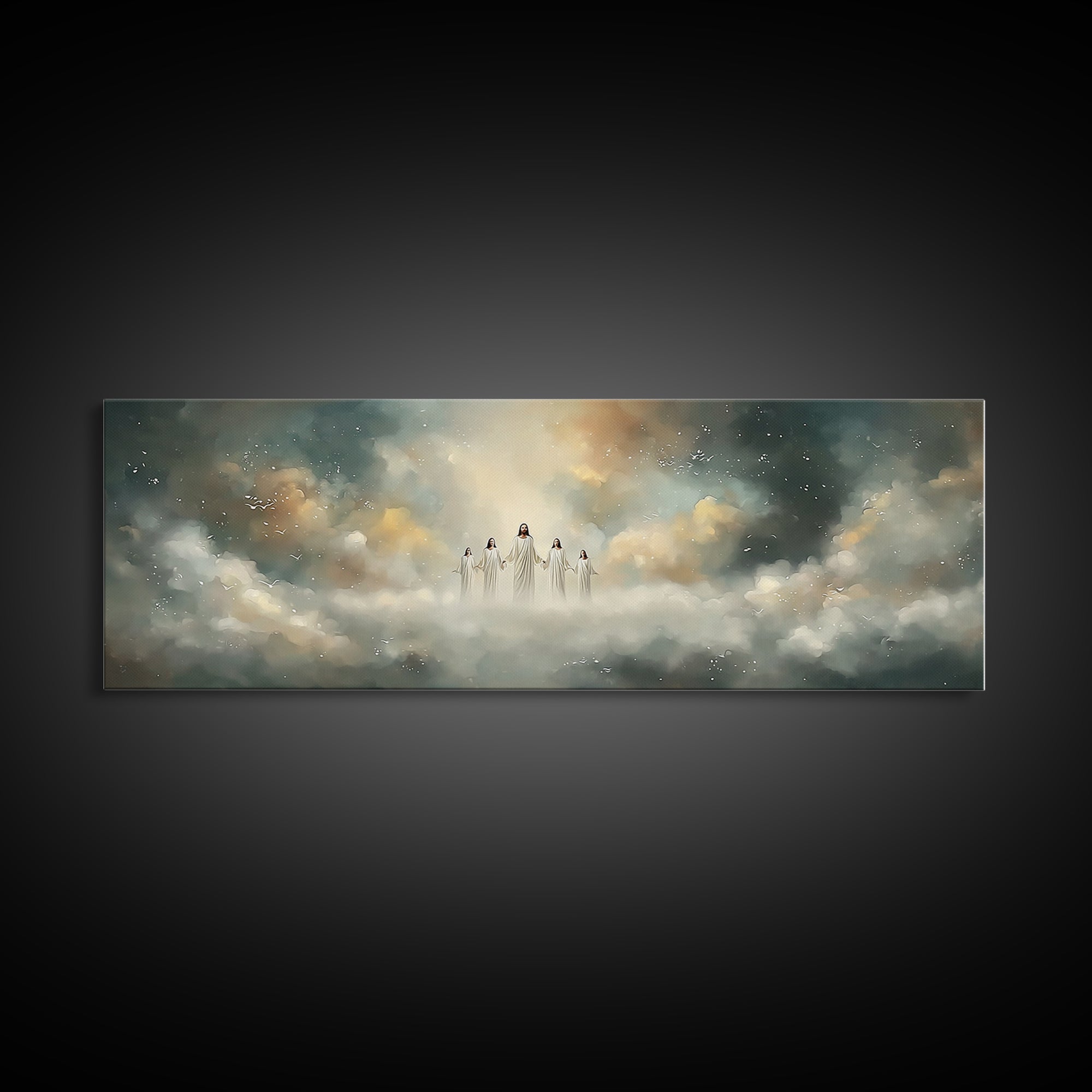 Heavenly Ascent, Framed Canvas Print, Christian Art Canvas, Jesus Painting, Panoramic Wall Art, Christian Christmas Art, Modern Christian A