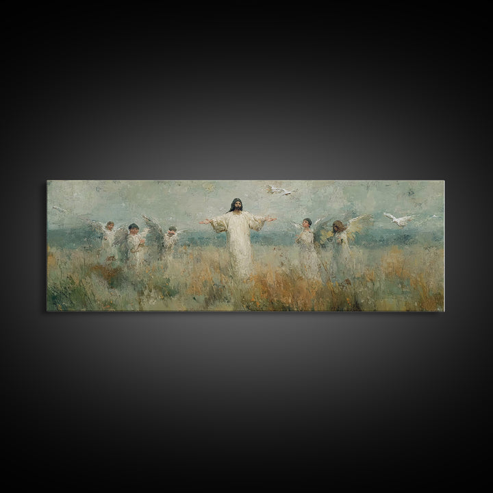 Clouds Of Glory | Framed Canvas Print | Christian Wall Art | Jesus Painting | Panoramic Painting | Christian Art Work | Christmas Wall Art