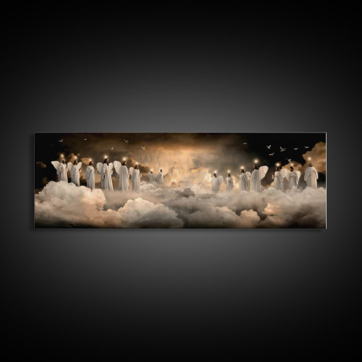 Angels Of Peace – Framed Canvas Print – Christian Art Work – Jesus Painting – Panoramic Frame – Christian Wall Art – Christmas Art Framed