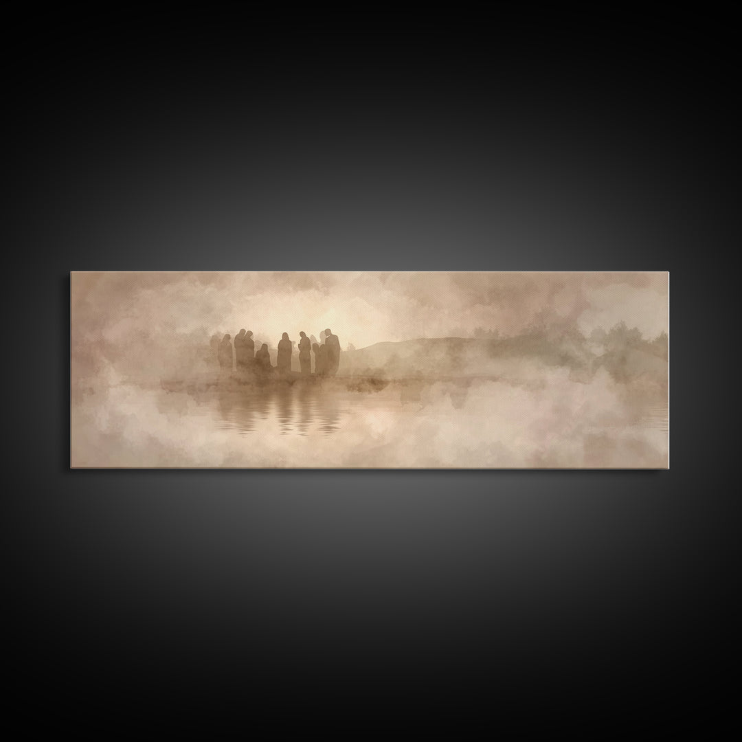 Sacred Gathering, Framed Canvas Print, Christian Art Print, Jesus Painting, Panoramic Art, Christian Wall Art, Framed Christmas Art