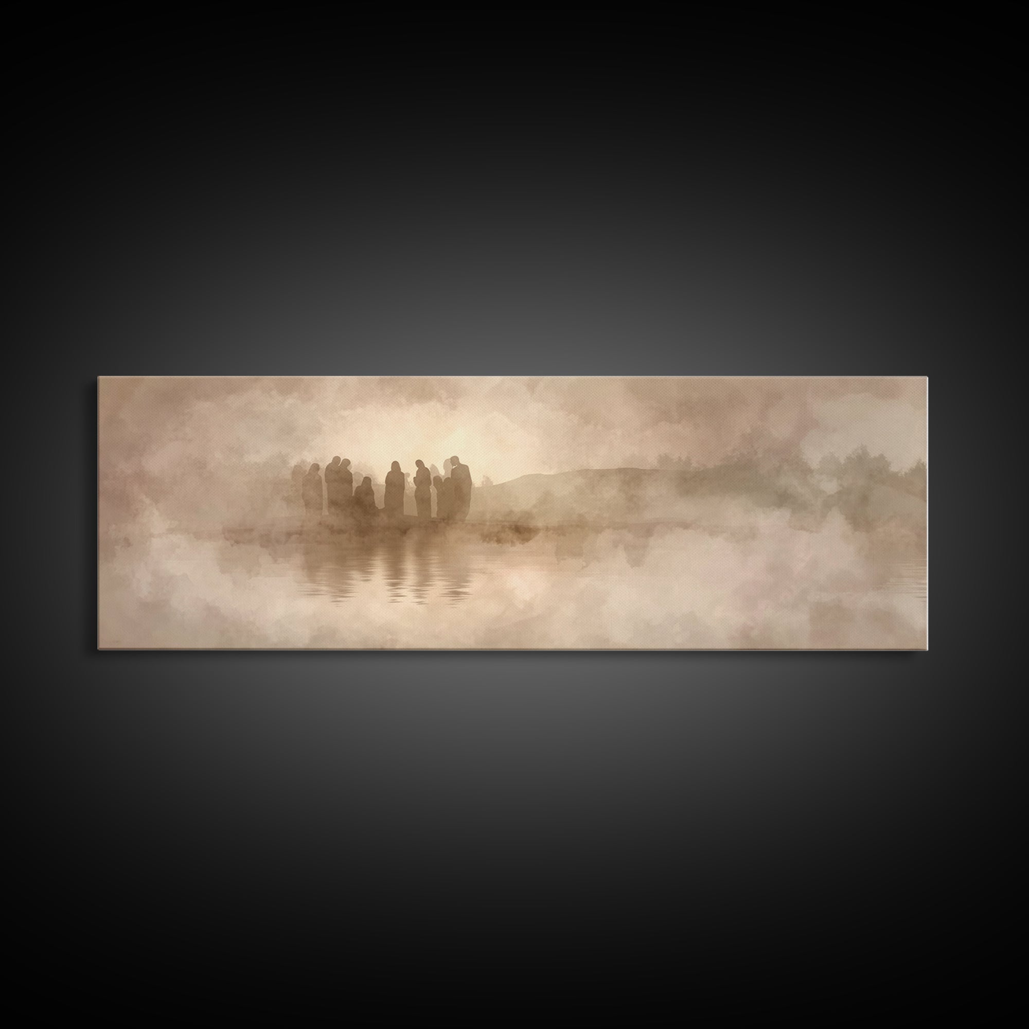 Sacred Gathering, Framed Canvas Print, Christian Art Print, Jesus Painting, Panoramic Art, Christian Wall Art, Framed Christmas Art