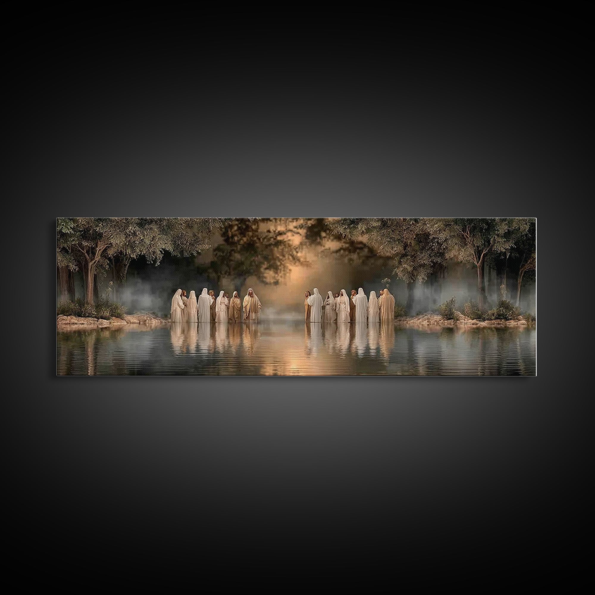 Waters Of Grace | Framed Canvas Print | Christian Art Canvas | Jesus Painting | Panoramic Art | Large Christian Painting | Christmas Wall A