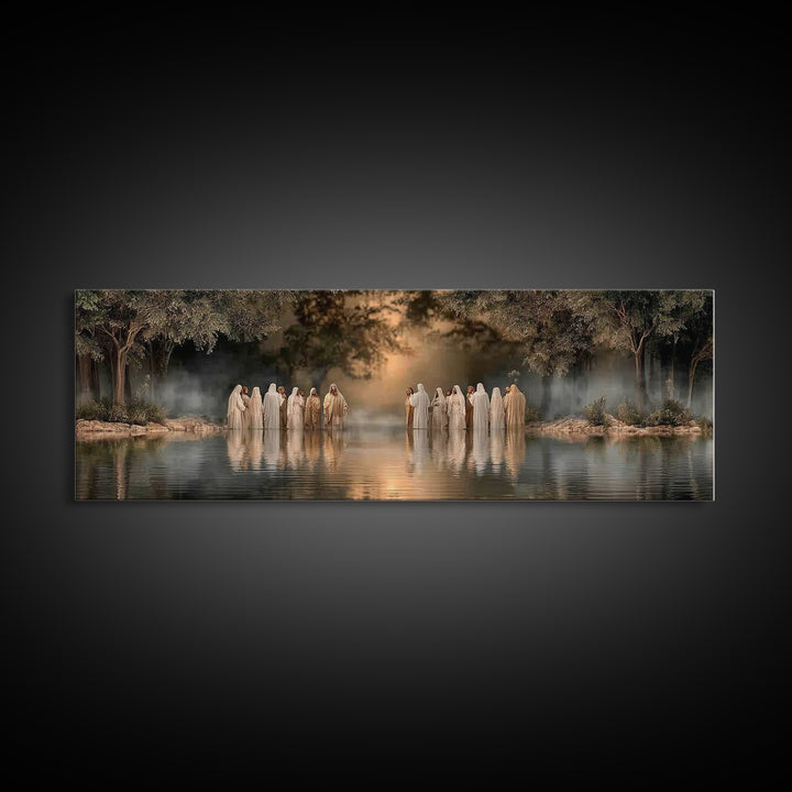 Waters Of Grace | Framed Canvas Print | Christian Art Canvas | Jesus Painting | Panoramic Art | Large Christian Painting | Christmas Wall A